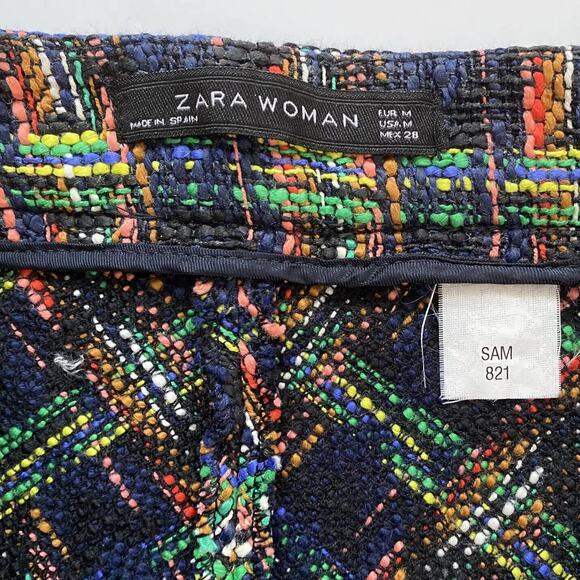 Zara Woman Medium Skirt Tweed Plaid A-line Flared Skirt Bright Colorful Preppy - Picture 4 of 5